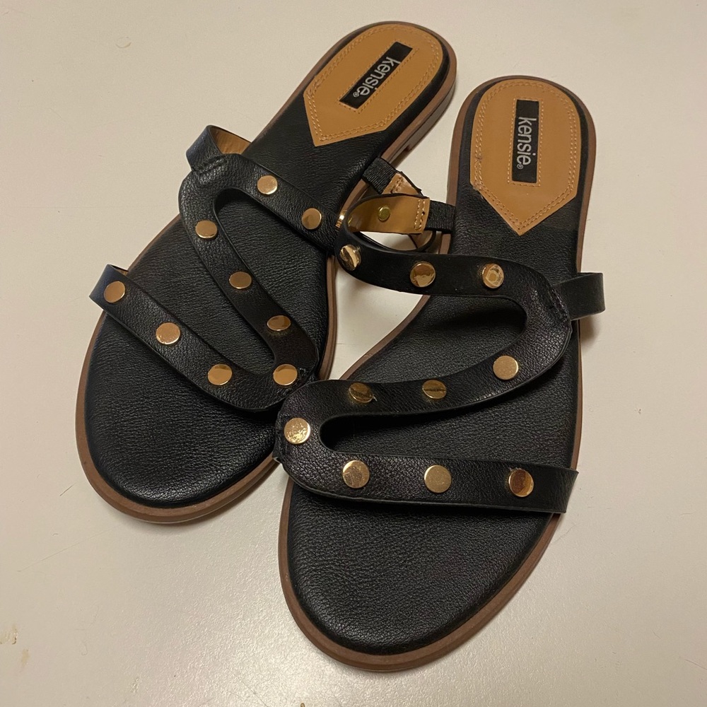 Kensie black and gold sandals, size 9.5